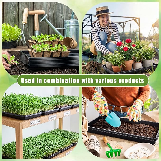 Vesici 20 Pack 1020 Seed Starting Tray Heavy Duty Plant Growing Flat Seedling for 72/128 Cell Plug Plant Nursery Tray No Hole Germination Transplant for Microgreens Gardening Greenhouse (L)