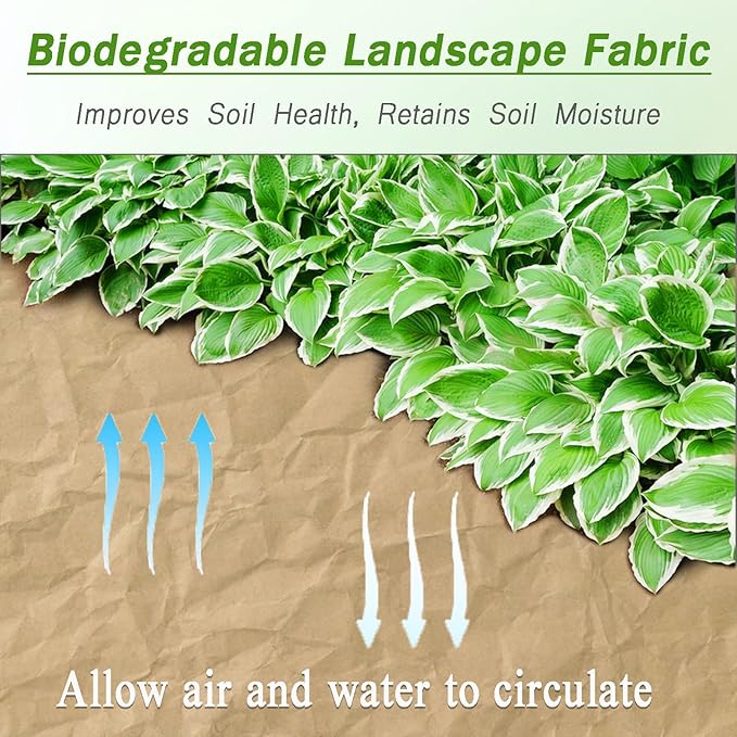 2 x 50 Feet Biodegradable Paper Weed Barrier Biodegradable Landscape Fabric Garden Bed Grass Control Barrier Weed Blocker Paper for Garden Outdoor Lawn (2 x50 ft)