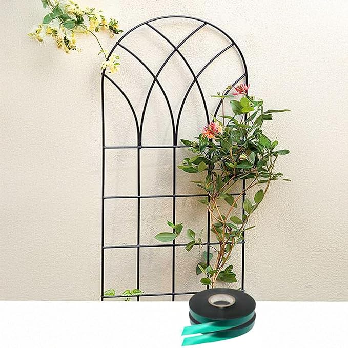 Gardman Gothic Trellis with Stretch Tie Wrap – 72 H Black Steel Garden Trellis with Diamond Accents and Plant Support Tape – Outdoor Trellis for Climbing Plants and Vines