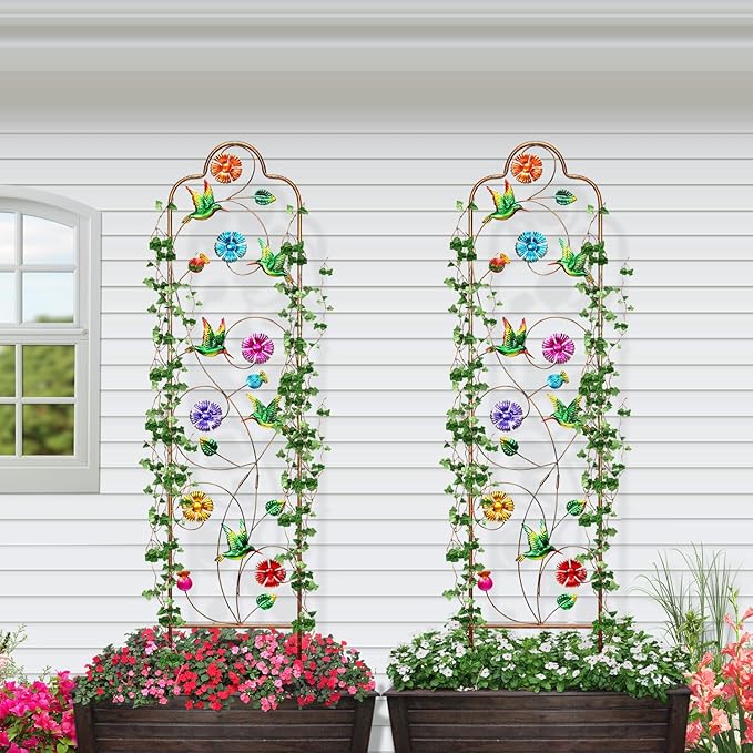 2 Pack Garden Trellis for Climbing Plants Outdoor Metal Arch Trellis for Climbing Vines Plants Support 60'' H x 11'' W Hummingbird