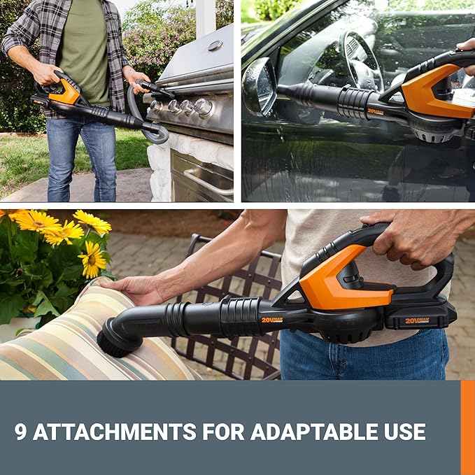 WORX Cordless Leaf Blower Electric Blowers for Lawn Care with 120 MPH &amp 3.5 LBS Long Nozzle Design for Narrow Spaces with Cleaning Attachments Battery &amp Charger Included WG545.1