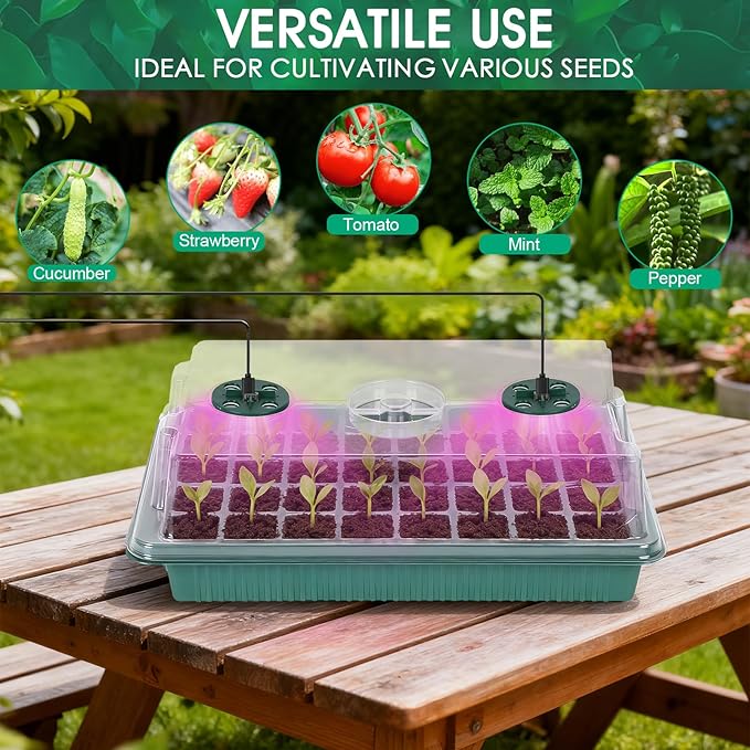 2 Pack Seed Starter Kit with Full Spectrum Grow Light 80 Cells thickened Seed Starter Tray with Humidity Dome 4 Time Setting Adjustable Brightness and Vent Germination Tray for Indoor Planting