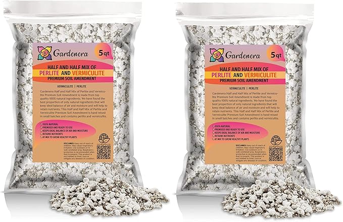 Gardenera Perlite and Vermiculite Mix for Cactus Succulent and Bonsai Trees - 10 Quart - Promote Healthy Growth and Drainage (2 Bags of 5 Quart)