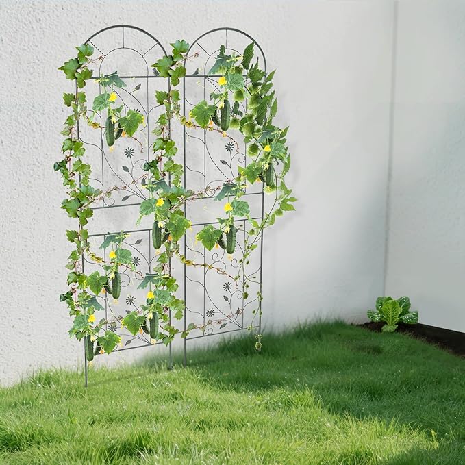 2-Pack Metal Garden Trellises for Climbing Plants 20x83 inch Decorative Garden Fencing Flower Trellis for Vine Vegetables Roses in Patio Yard Outdoor-Decoration Arched-Fence-Trellis