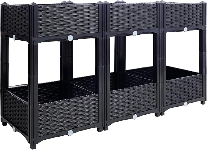 Planter Raised Beds - Elevated Garden Box with Drainage 47.2x15.7x27.7 Black for Vegetables Flowers Herbs