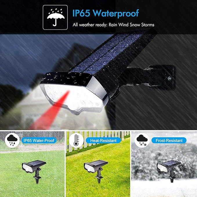 16 LEDs Solar Motion Sensor Landscape Spotlights IP65 Waterproof Outdoor Solar Powered Security Wall Light 3 Modes Solar Landscaping Lighting for Yard Garden Garage Pool Patio 2 Pack