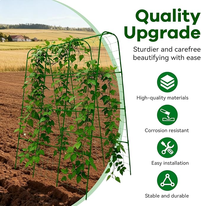 Cucumber Trellis - 62.4*50 Cucumber Trellis for Raised Bed with Plastic-Coated Steel Pipe U-Shape Garden Trellis for Climbing Plants Garden Trellis for Cucumbers Beans(Green)