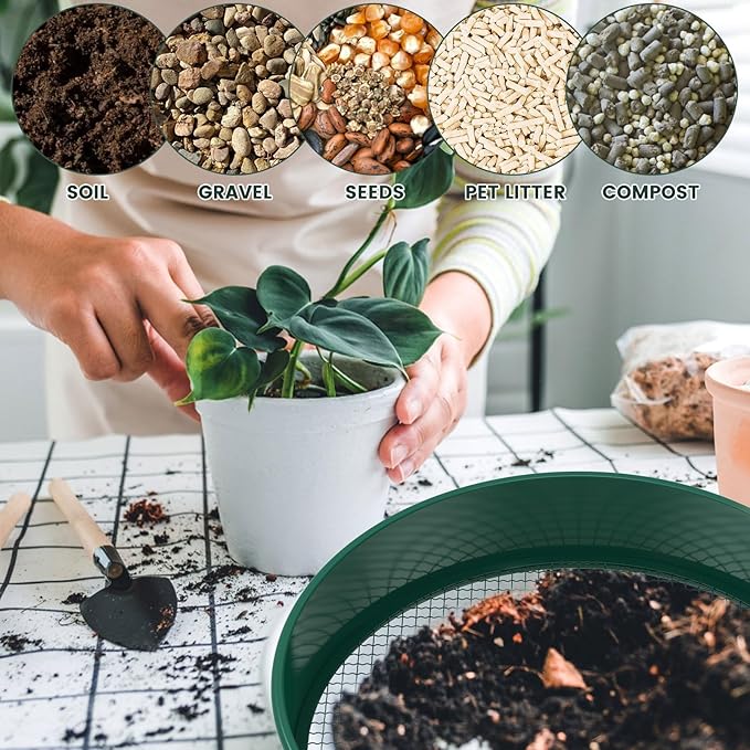 Soil Sifter for Gardening 12 Inch Dirt Garden Sieve Soil Sifter with 4 Replaceable Fine Screens and Shovel Rock Sieve Sifter Sifting Pan Soil Sieve Sifter Set