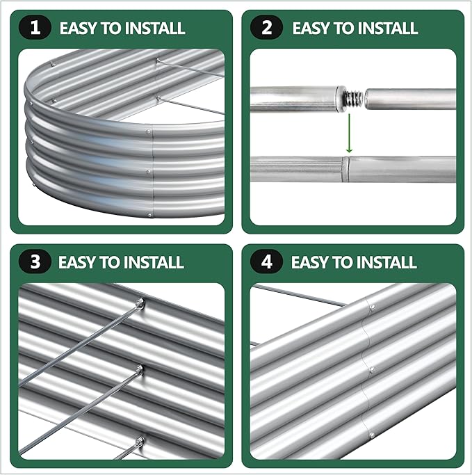 2PCS 12x4x1FT Galvanized Raised Garden Bed KitVegetable Boxes-Oval Metal Flower BoxLarge Planter Raised Beds Outdoor Garden for PlantingFruitHerb-Silver