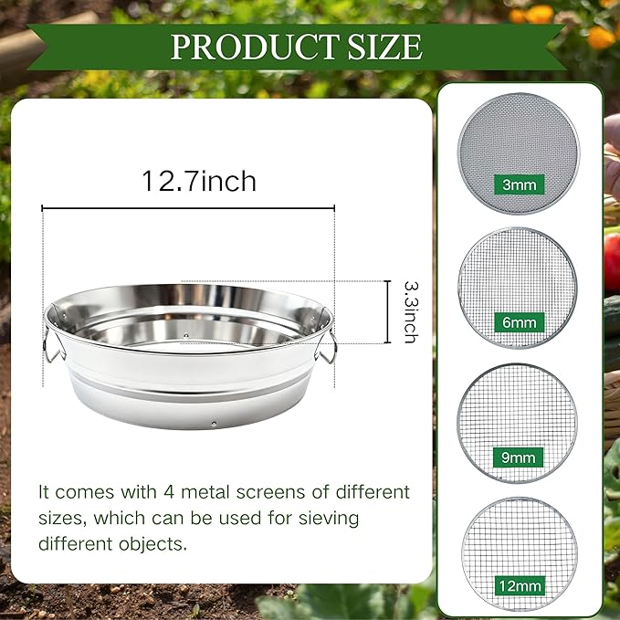 Soil Sifter for Gardening with Handles Rock Sifter Fits 5 Gallon Bucket with 4 Replaceable Screens Compost Sifter Dirt Sifter Captures Dirt Rocks Sawdust