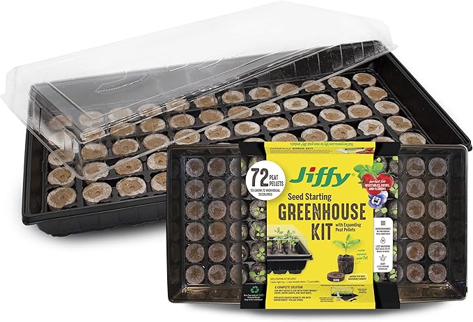 Jiffy Plant Germination Tray Kit - 72 Cell Seedling Starter Trays SUPERthrive Labels - 2 Pack 144 Pellets Total - Plastic