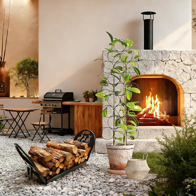 Trellis for Climbing Plants Indoor4 Pack Stackable Garden Trellis for Potted PlantFirewood Rack - Portable Metal Log Holder for Indoor Outdoor