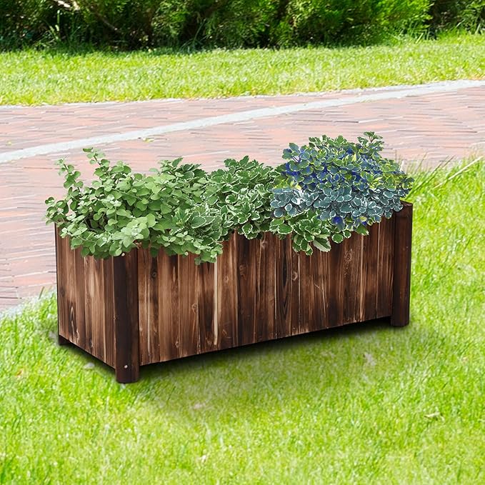 Outsunny 48 x 20 x 18 Raised Garden Bed Raised Planter Box Wooden Planter Raised Bed with Drainage Gaps &amp Lightweight Build Natural Wood