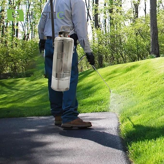 HOSTIC 1 Gallon Stainless Steel Sprayer Hand Pump Sprayer with Pressure Gauge Valve Adjustable Nozzle for Gardening Lawn and Cleaning