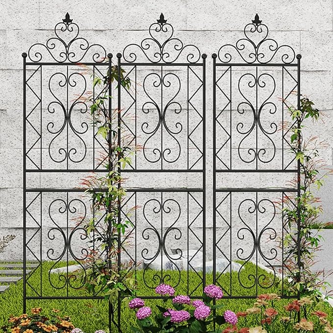 Simple Iron Climbing Flower Stand 185cm/210cm(72.8in/82.7in) Black Outdoor Metal Garden Trellis for Gardens Parks Vegetable Plots Rosy Moon Planting Patio Fence(50 * 210cm(3 Piece))