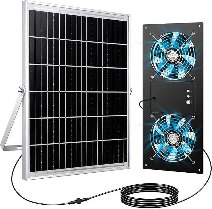 Solar Fan for Chicken Coop ropelux Solar Powered Dual Exhaust Fans with 12000mAh Battery &amp 2 Timers 24/7 Strong Airflow Cooling Ventilation for Greenhouses Dog Houses Attics Sheds Cabins