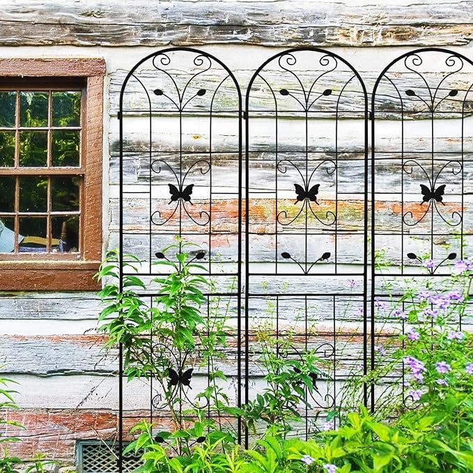 4 Pack Metal Garden Trellis 86.7 x 19.7 Rustproof Trellis for Climbing Plants Outdoor Flower Support Black