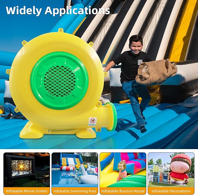Air Blower for Inflatables 950Watt 1.25HP Bounce House Bubble House Blower Electric Fan Pump for Outdoor Inflatable Paint Booth Water Slide Bouncy Castle Jumper Corded