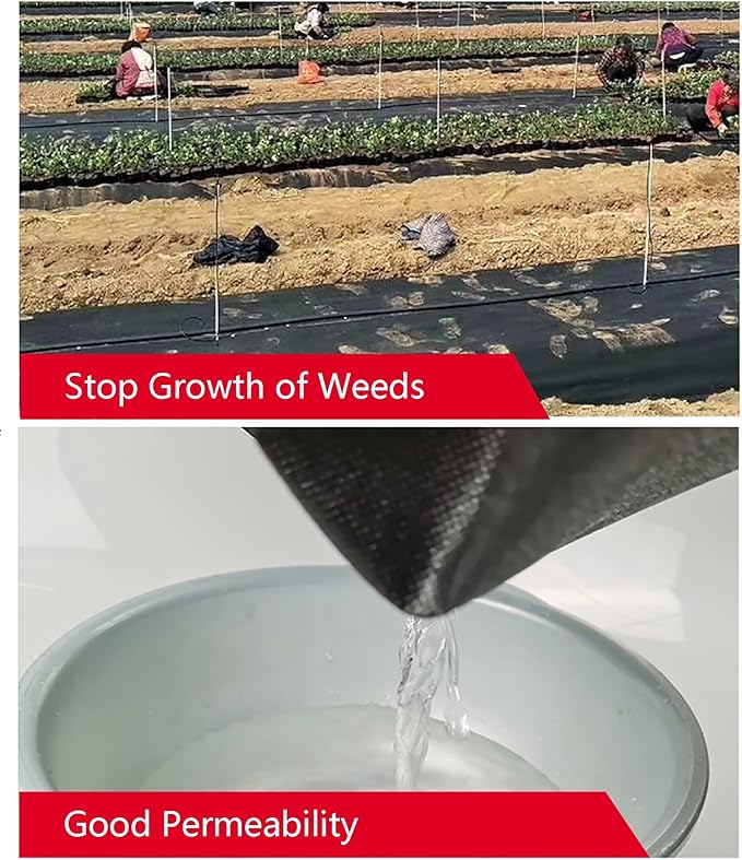 Weed Control Fabric Premium Weed Membrane Breathable Landscape Weed Barrier Tear-proof Black Woven Roll for Driveway Gravel Artificial Grass Lawn Underlay(1.2 * 100m)