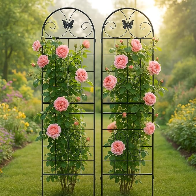 Metal Garden Trellis 2 Pack - Versatile Climbing Plant Support for Indoor/Outdoor Use