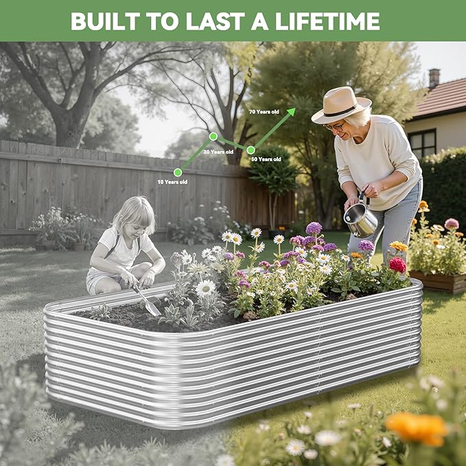 2 Pack Tall 8x3x1.5FT Raised Beds for Gardening Corrugated Galvanized Steel Raised Garden Bed Outdoor Metal Above Ground Garden Bed for Vegetables and Flowers