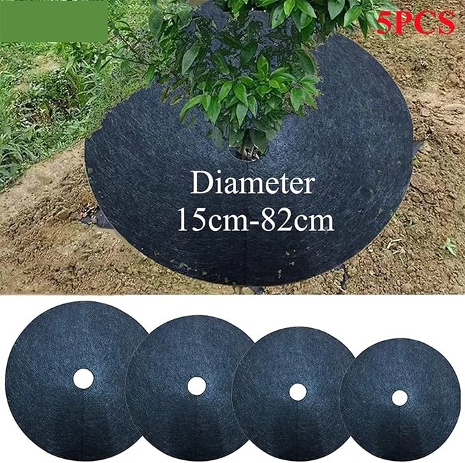 Non-Woven Tree Mulch Non-Woven Tree Mulch Ring Weeding Barrier Protector Mat Plant Cover Anti Grass Gardening Fabric Weed Control 15cm-82cm Tree Mulch Mats(5 PCS 82cm)