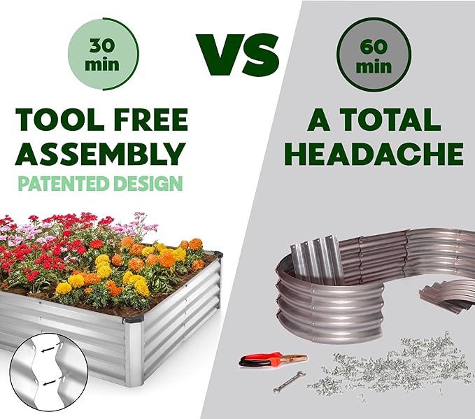 Plant &amp Plot Galvanized Raised Garden Beds Outdoor // 8×4×1 ft Planter Raised Beds for Gardening Vegetables Flowers (Silver) // Large Metal Garden Box // Patented Tool-Free Design