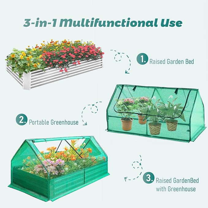 High Strength Planter Box with a Cover 73’’* 37’’* 36 Galvanized Raised Garden Bed 3 in 1 Garden Box Outdoor Planter Box for Growing Vegetables Flowers and Other Plants.