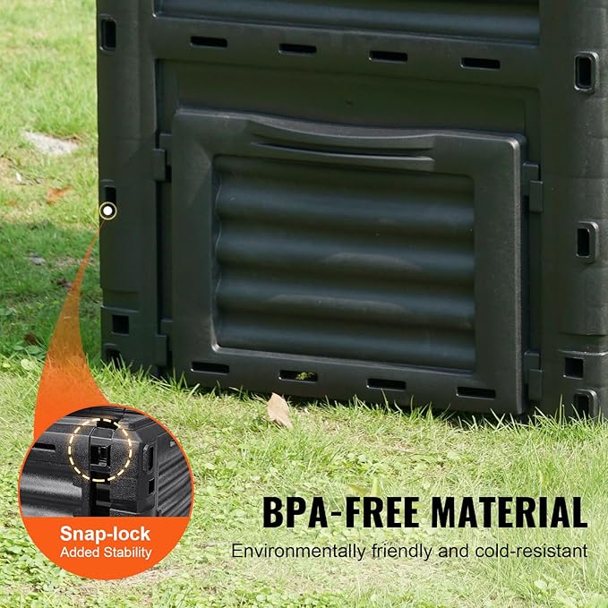 VEVOR Garden Compost Bin 80 Gallon BPA Free Composter Large Capacity Outdoor Composting Bin with Top Lid and Bottom Door Easy Assembling Lightweight Fast Creation of Fertile Soil