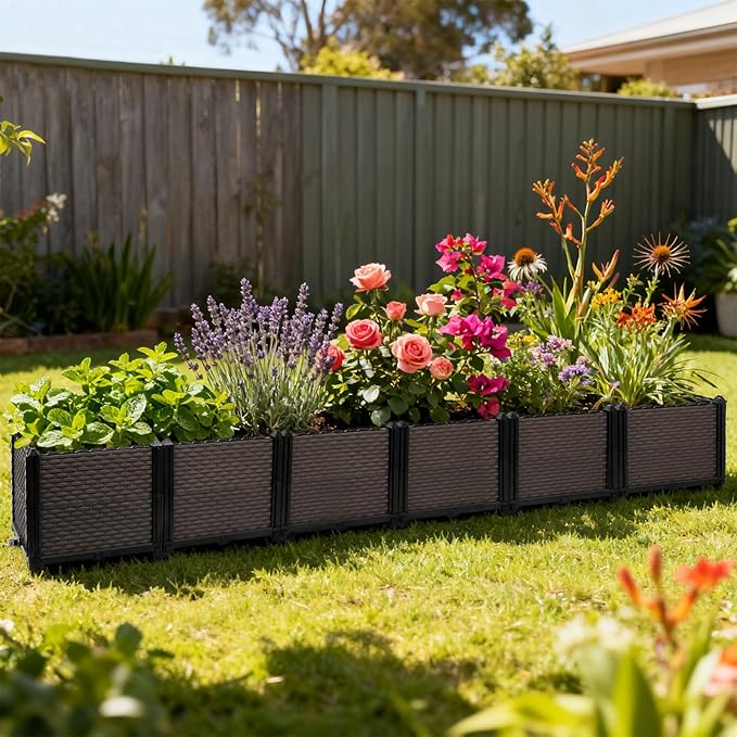 Large Raised Planter Box Outdoor Self Watering 94.4x15.7x14.2 Deep Raised Garden Bed - Elevated Garden Box with Drainage Plug Rectangular Garden Planter Perfect for Patio Balcony Deck