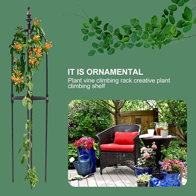 VICASKY Black 8mm Vine Climbing Rack and Garden Trellis for Indoor Outdoor Plants 20cm Diameter U-Shaped Climbing Frame 90cm Height Plant Support Structure