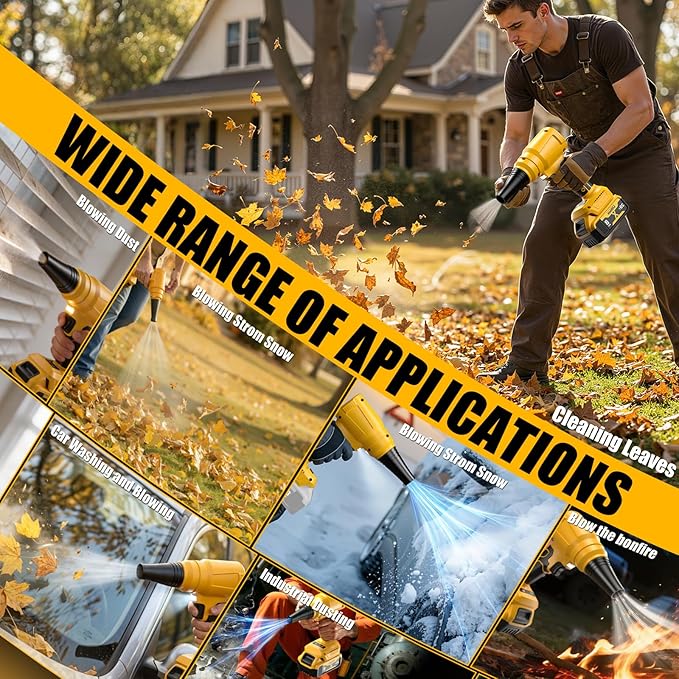Electric Cordless Leaf Blower Dust Blower for DEWALT 20V Battery 140000 RPM Brushless High-Speed Motor Handheld Jet Fan Air Blower for Patio Cleaning Lawn CareBlowing Leaves and Dust -Tool only