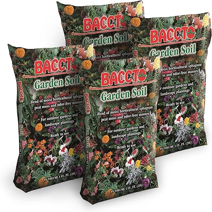 Michigan Peat Company 4 Pack BACCTO Garden &amp Potting Soil with Peat Moss for Plants Vegetables Landscape Trees and Shrubs 1 Cubic Foot