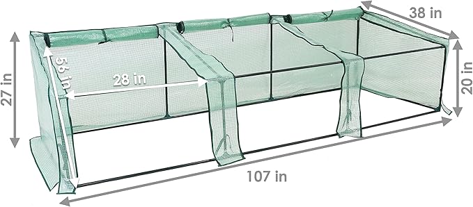 Sunnydaze Outdoor Portable Mini Cloche Greenhouse with 3 Zipper Doors and Slanted Top - Green