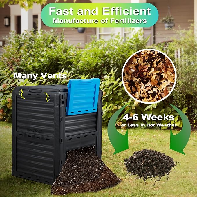 Garden Compost Bin 80 Gallon (300L) Large Outdoor Composter from PP MaterialComposting Box Easy Assembly &amp Many Vents Fast Creation of Fertile Soil Lightweight &amp Sturdy