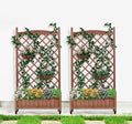 2-Pack Raised Garden Beds with Trellis &amp Wheels – Natural Wood Outdoor Planter Boxes with Climbing Racks Drainage Holes &amp Fixing Device – for Vegetables Flowers &amp Vines