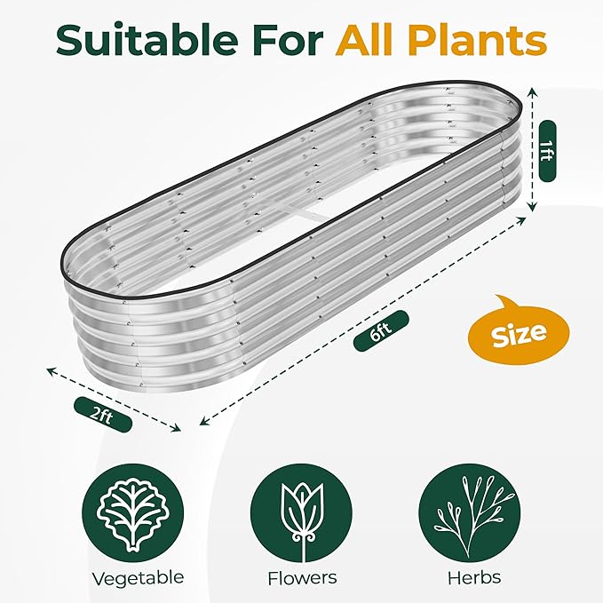 Utopia Home Galvanized Raised Garden Bed 6 by 2 by 1 feet Lightweight Planter Boxes Outdoor with Easy Assembly Large Garden Bed for Vegetables Fruits Flowers Silver