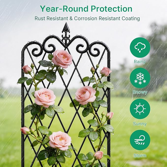 AMAGABELI GARDEN &amp HOME 4 Pack 47” x 16” Garden Trellis for Climbing Plants Outdoor Metal Garden Fencing Decorative Plant Trellis Vegetables and Rose Trellis for Ivy Cucumbers Black
