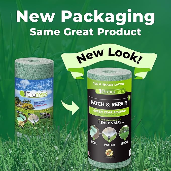 Growtrax Biodegradable Grass Seed - 100 sqft Year Round Green - Grass Seed for Lawns Dog Patches &amp Shade - Just Water &amp Grow - No Fake or Artificial Grass