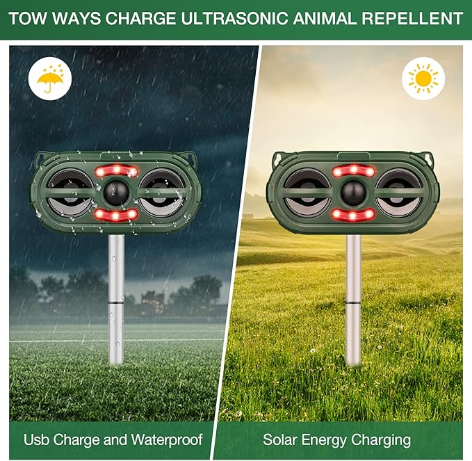 Animal Repellent OutdoorSolar Pest Animal Repellent OutdoorSquirrel RepellentRacoon RepellerEffective Deer Repellent Devices with Motion Sensor &amp Flashing Light for Yard Garden（1 Pcs）