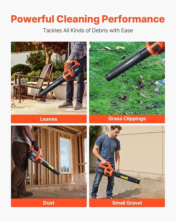 VEVOR 20V Cordless Leaf Blower with Brushless Motor 450 CFM/110 MPH Battery Powered Electric Leaf Blowers for Lawn Care with 2.0Ah Battery and Fast Charger