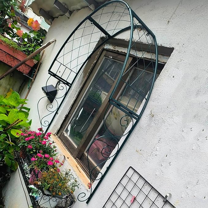 Metal Garden Arch Trellis Wall Mounted Rose Arch Garden Trellis for Windows Doors Entrances for Climbing Plants Garden ArchwayWindow Shade Frame(Green)
