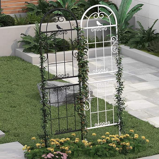 2 Pieces Metal Garden Trellis Climbing Outdoor Plants Set Plant Support Grid Stackable Plant for Lawn Garden Backyard(Color:BlackSize:2pieces185x52cm)