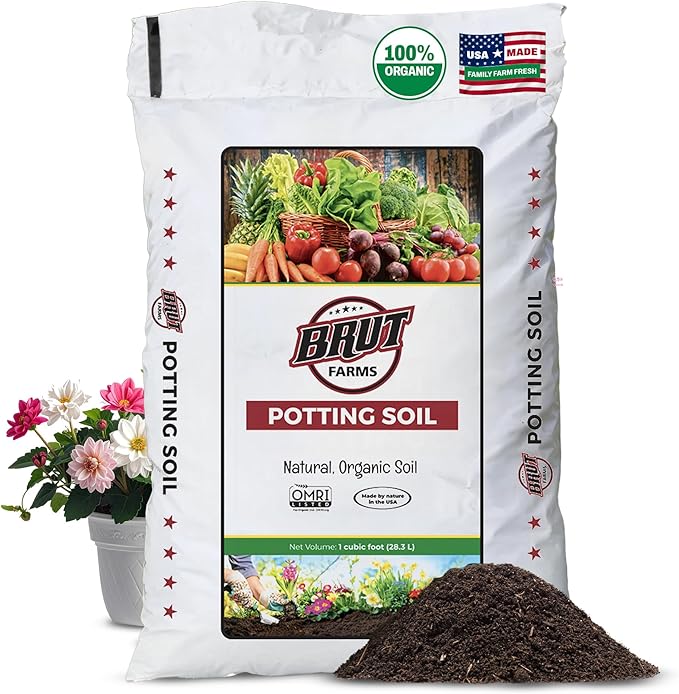 Brut Organic Potting Soil 1 CU FT – Premium Plant Soil with Organic Worm Castings Trace Minerals &amp Perlite – Chemical-Free Filler-Free – Ideal Potting Mix for Indoor &amp Outdoor Plants – Pack