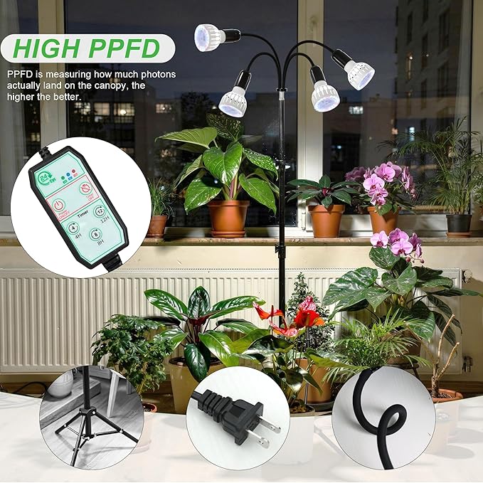 Grow Light 5500K (320 Watts Equiv) White Full Spectrum Plant Growing Lamp for Indoor PlantsLED Bulbs Replaceable