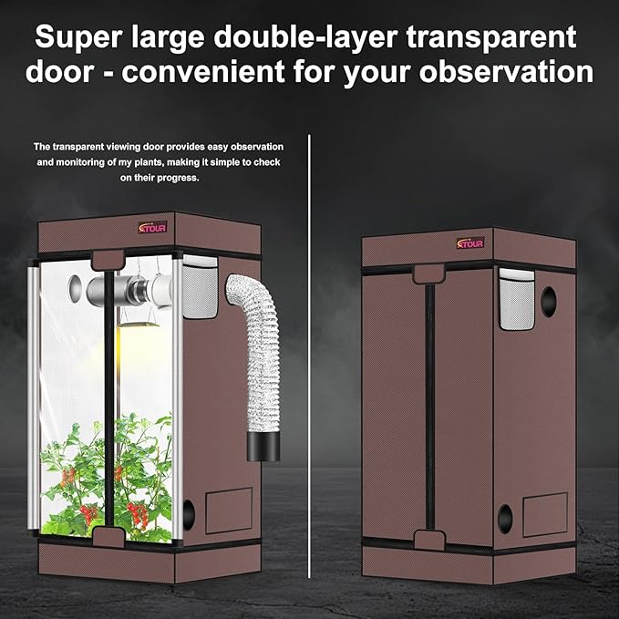 ATOUR Small Grow Tent 24x16x24'' High Reflective Mylar 1680D Hydroponic Grow Tents Waterproof Grow Tent with Double Cleart Observation Door and Floor Tray for Indoor Plant Growing