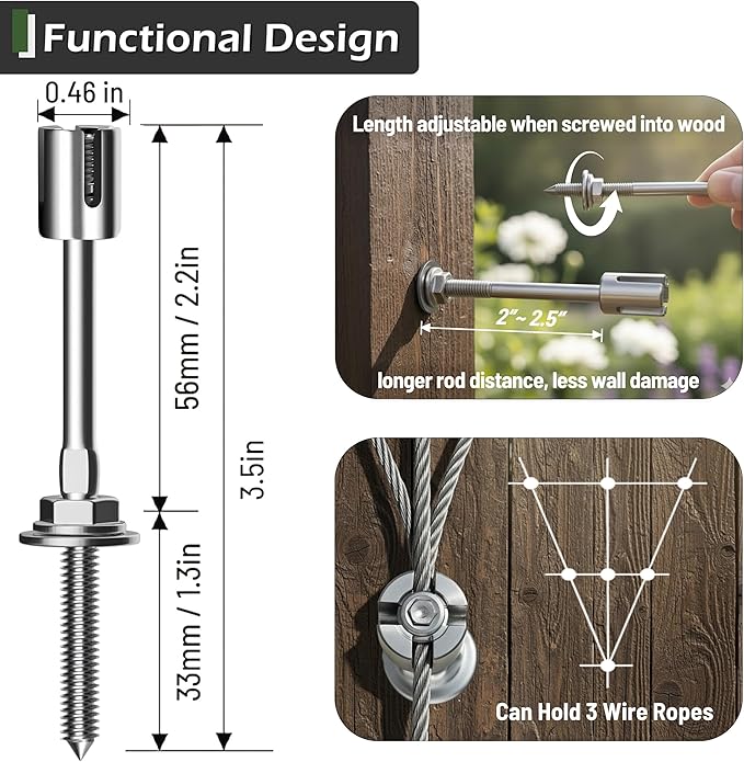 Wire Trellis for Climbing Plants Outdoor 30-Set Wall Trellis Kit for 5/64(2mm) Wire Ropes T316 Espalier System for Fence and Garden DIY Projects (Hubs Only Without Cable)