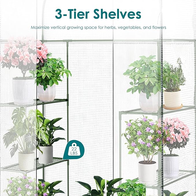 Twira Greenhouse for Outdoors 55.1 x 27.6 x 78.7 Walk in Plant Greenhouses Heavy Duty with Thicken PE Cover 3 Tiers 8 Shelves Greenhouse Plastic Portable Green House for Outside Patio Garden