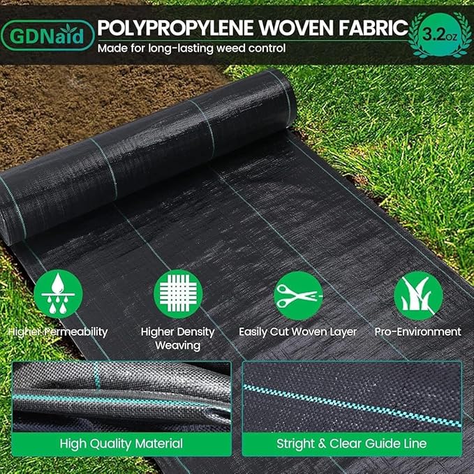 3ftx180ft Weed Barrier Landscape Fabric Heavy Duty 3.2oz Weed Barrier Garden Fabric Easy Setup Woven Landscaping Fabric