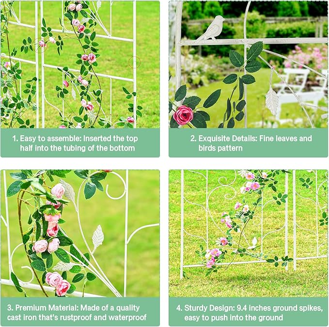 Sungmor Metal Trellises for Climbing Plants Overall 20 Inch Width &amp 82.5 Inch Tall 2PC White Pack Decorative Retro Style Trellis Fence Panels Garden Plant Support Flower Rose Climbing Rack